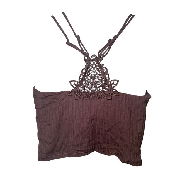 Aerie NWT Brown Ribbed Crop Tank Top w/ Built-In Bra Size Medium - Picture 5 of 5